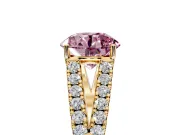 Solitaire Engagement Ring Setting for Fancy Pink Round Cut Center with Pave Split Shank and Prong Head in Yellow Gold