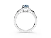 3 Stone Engagement Ring Setting for Fancy Blue Oval Center with Baguette Accents and Prong Head in Platinum