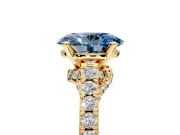 Solitaire Engagement Ring Setting for Fancy Blue Oval Center with Crossover Accents and Prong Head in Yellow Gold