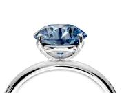 Low-Set Solitaire Engagement Ring Setting for Fancy Blue Round Cut Center with Thin Plain Band and Prong Head in Platinum