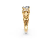 Solitaire Engagement Ring Setting for Heart-Shaped Center with Filigree Accent Basket and Prong Head in Yellow Gold
