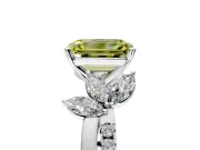Floral Engagement Ring Setting for Fancy Yellow Emerald Cut Center with Trailing Marquise Accents and Prong Head in Platinum