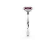 Hidden Halo Engagement Ring Setting for Fancy Pink Emerald Cut Center with Thin Round-Wire Band and Prong Head in Platinum