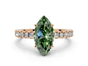 Solitaire Engagement Ring Setting for Fancy Green Marquise Center with Single Row Accent Band and Prong Head in Rose Gold