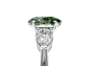 3 Stone Engagement Ring Setting for Fancy Green Oval Center with Large Pear-Shaped Accents and Prong Head in Platinum