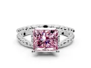 Halo Engagement Ring Setting for Fancy Pink Princess Cut Center with Rope Twist Split Shank and Prong Head in White Gold