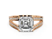 Split Shank Engagement Ring Setting for Asscher Cut Center with Pave Split Shank and Prong Head in Rose Gold