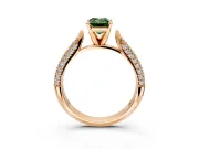 Solitaire Engagement Ring Setting for Fancy Green Emerald Cut Center with Multi-Row Accents and Prong Head in Rose Gold