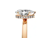Hidden Halo Engagement Ring Setting for Pear-Shaped Center with Plain Band and Tall Prong Head in Rose Gold