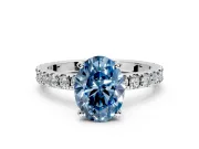 Solitaire Engagement Ring Setting for Fancy Blue Oval Center with Fine Pave Band and Claw Prong Head in White Gold