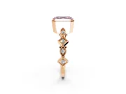 Milgrain Bezel Engagement Ring Setting for Fancy Pink Asscher Cut Center with Marquise Stations and Bezel Head in Rose Gold