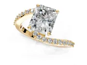 Solitaire Engagement Ring Setting for Radiant Cut Center with Pave Bypass Swirl Band and Prong Head in Yellow Gold