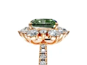 Floral Halo Engagement Ring Setting for Fancy Green Radiant Cut Center with Pave Accents and Prong Head in Rose Gold