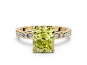Solitaire Engagement Ring Setting for Fancy Yellow Radiant Cut Center with Band of Accents and Prong Head in Yellow Gold