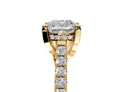 Solitaire Engagement Ring Setting for Cushion Cut Center with Widening Pave Band and Claw Prong Head in Yellow Gold