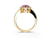 Accent Halo Engagement Ring Setting for Fancy Pink Round Cut Center with Full-Length Pave Band and Prong Head in Yellow Gold