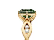 Solitaire Engagement Ring Setting for Fancy Green Asscher Cut Center with Accented Twist Band and Leaf Prong Head in Yellow Gold