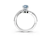 Solitaire Engagement Ring Setting for Fancy Blue Pear-Shaped Center with Pave Bypass Swirl Band and Prong Head in White Gold