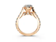Solitaire Engagement Ring Setting for Heart-Shaped Center with Pave Cathedral Shoulders and Prong Head in Rose Gold