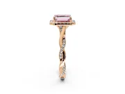 Halo Engagement Ring Setting for Fancy Pink Asscher Cut Center with Twist Band and Prong Head in Rose Gold