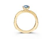 Solitaire Engagement Ring Setting for Fancy Blue Pear-Shaped Center with Milgrain-Edged Pave Band and Prong Head in Yellow Gold