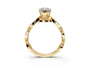 Solitaire Engagement Ring Setting for Emerald Cut Center with Accented Twist Band and Leaf Prong Head in Yellow Gold