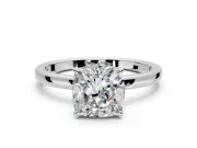 Hidden Halo Engagement Ring Setting for Cushion Cut Center with Plain Band and Tall Prong Head in Sterling Silver