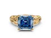 Solitaire Engagement Ring Setting for Fancy Blue Asscher Cut Center with Filigree Accent Basket and Prong Head in Yellow Gold
