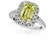 Halo Engagement Ring Setting for Fancy Yellow Emerald Cut Center with Raised Halo, Pave Band and Prong Head in Sterling Silver