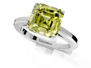 Solitaire Engagement Ring Setting for Fancy Yellow Asscher Cut Center with Flat-Sided Plain Band and Prong Head in Sterling Silver