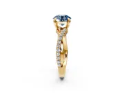Solitaire Engagement Ring Setting for Fancy Blue Round Cut Center with Half-Pave Crossover Band and Prong Head in Yellow Gold