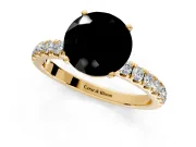 Open Basket Engagement Ring Setting for Fancy Black Round Cut Center with Pave Band and Prong Head in Yellow Gold