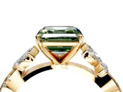 Floral Engagement Ring Setting for Fancy Green Asscher Cut Center with Trailing Marquise Accents and Prong Head in Yellow Gold