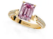Solitaire Engagement Ring Setting for Fancy Pink Emerald Cut Center with Multi-Row Accents and Prong Head in Yellow Gold