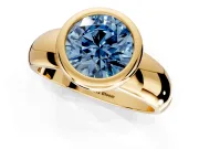 Solitaire Engagement Ring Setting for Fancy Blue Round Cut Center with Wide Band and Bezel Head in Yellow Gold