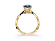 Solitaire Engagement Ring Setting for Fancy Blue Radiant Cut Center with Accented Twist Band and Leaf Prong Head in Yellow Gold
