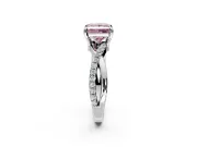 Solitaire Engagement Ring Setting for Fancy Pink Princess Cut Center with Half-Pave Crossover Band and Prong Head in Platinum