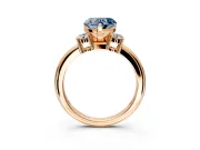 3 Stone Engagement Ring Setting for Fancy Blue Heart-Shaped Center with Wide Plain Band and Prong Head in Rose Gold