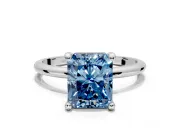 Minimalist Solitaire Engagement Ring Setting for Fancy Blue Radiant Cut Center with Thin Band and Prong Head in Sterling Silver
