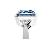 Cluster Engagement Ring Setting for Fancy Blue Asscher Cut Center with Milgrain Shoulder Clusters and Prong Head in Platinum