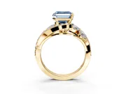 Halo Engagement Ring Setting for Fancy Blue Asscher Cut Center with Marquise and Pave Bypass Band and Prong Head in Yellow Gold