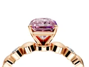 Solitaire Engagement Ring Setting for Fancy Pink Radiant Cut Center with Beaded Bezel Station Band and Prong Head in Rose Gold