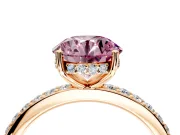 Solitaire Engagement Ring Setting for Fancy Pink Round Cut Center with Fine Pave Band and Prong Head in Rose Gold