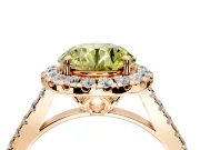 Halo Engagement Ring Setting for Fancy Yellow Round Cut Center with Raised Halo, Pave Band and Prong Head in Rose Gold