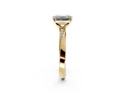 Side Accent Engagement Ring Setting for Emerald Cut Center with Accent Shoulders and Prong Head in Yellow Gold