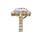 Halo Engagement Ring Setting for Princess Cut Center with Single-Row Pave, Open Basket and Prong Head in Yellow Gold