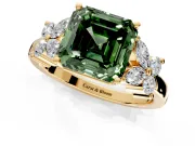 Floral Engagement Ring Setting for Fancy Green Asscher Cut Center with Marquise Cluster Shoulders and Prong Head in Yellow Gold