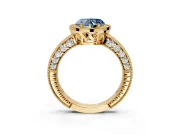 Milgrain Halo Engagement Ring Setting for Fancy Blue Heart-Shaped Center with Wide Pave Band and Prong Head in Yellow Gold