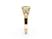 3 Stone Engagement Ring Setting for Fancy Yellow Asscher Cut Center with Matching Side Accents and Prong Head in Yellow Gold