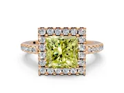 Pave Halo Engagement Ring Setting for Fancy Yellow Princess Cut Center with Single Row Pave Band and Prong Head in Rose Gold